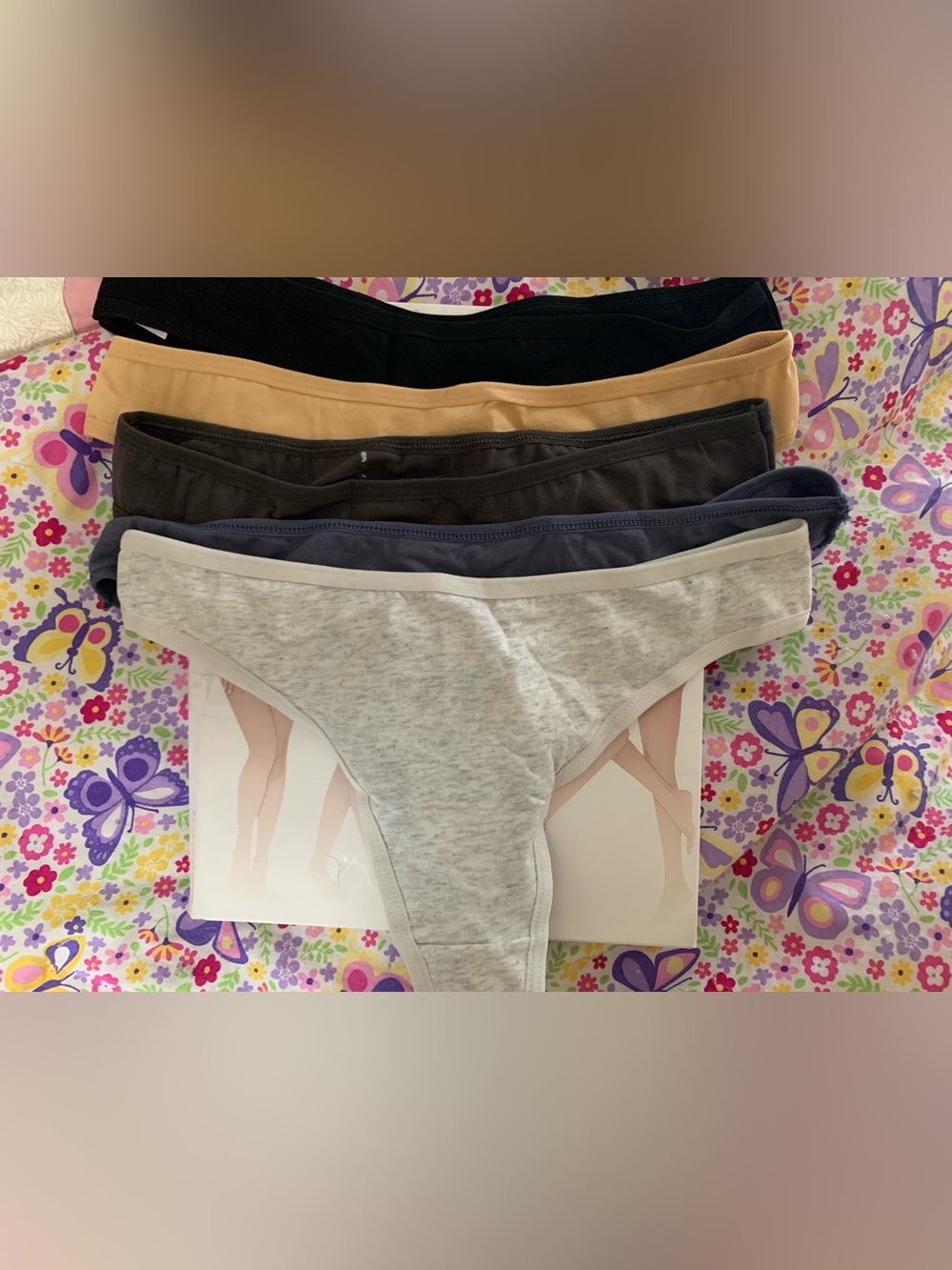 5-Pack Women's Cotton Thong panties- Black, Tan, Brown, Navy, Heather Gray